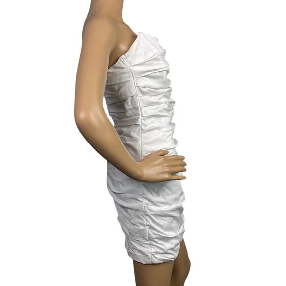 Miss Circle Women's Ruched Strapless Mini Dress White Gold Back Zipper White Out - Picture 3 of 10
